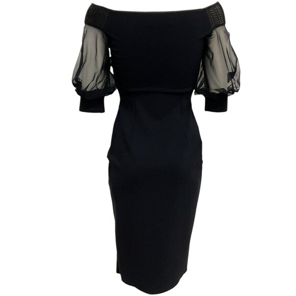 Chiara Boni Black Techno Off Shoulder Dress with Mesh - Picture 3 of 5